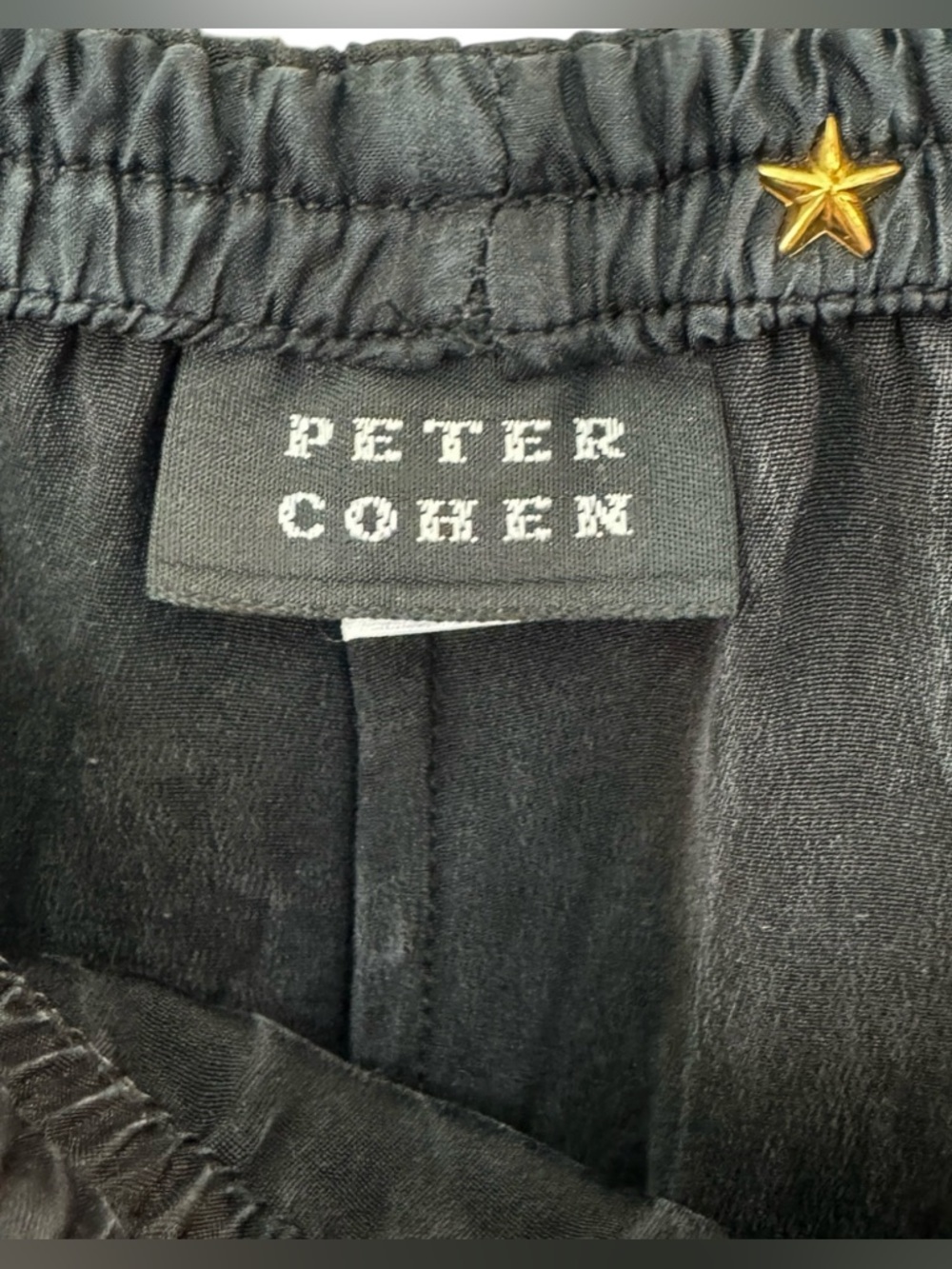 Peter Cohen Black 100% Silk Elastic Waist Wide-Leg Pants – Size Medium
